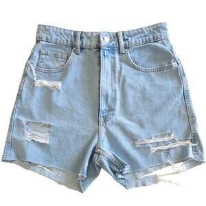 Zara Womens High Waist Denim Short Size 6 Light Denim Distressed